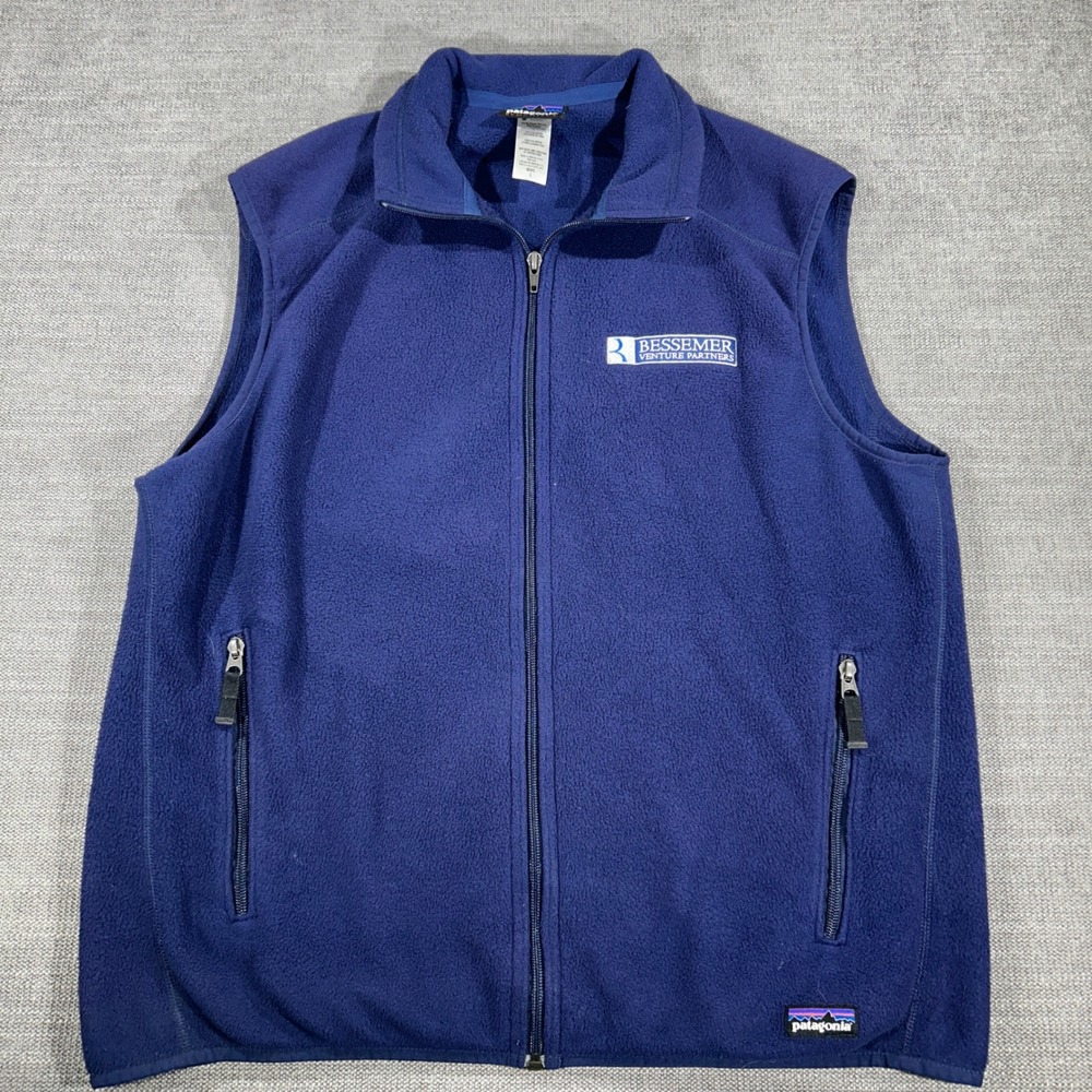 Patagonia Synchilla Fleece Vest Mens L Navy Blue Excellent Full Zip Logo